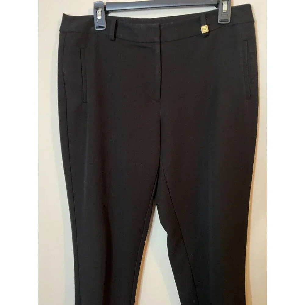 Anne Klein Womens Straight Leg Black Dress Pants Sz 8 Gold Lion Buttons Trousers - Picture 5 of 16